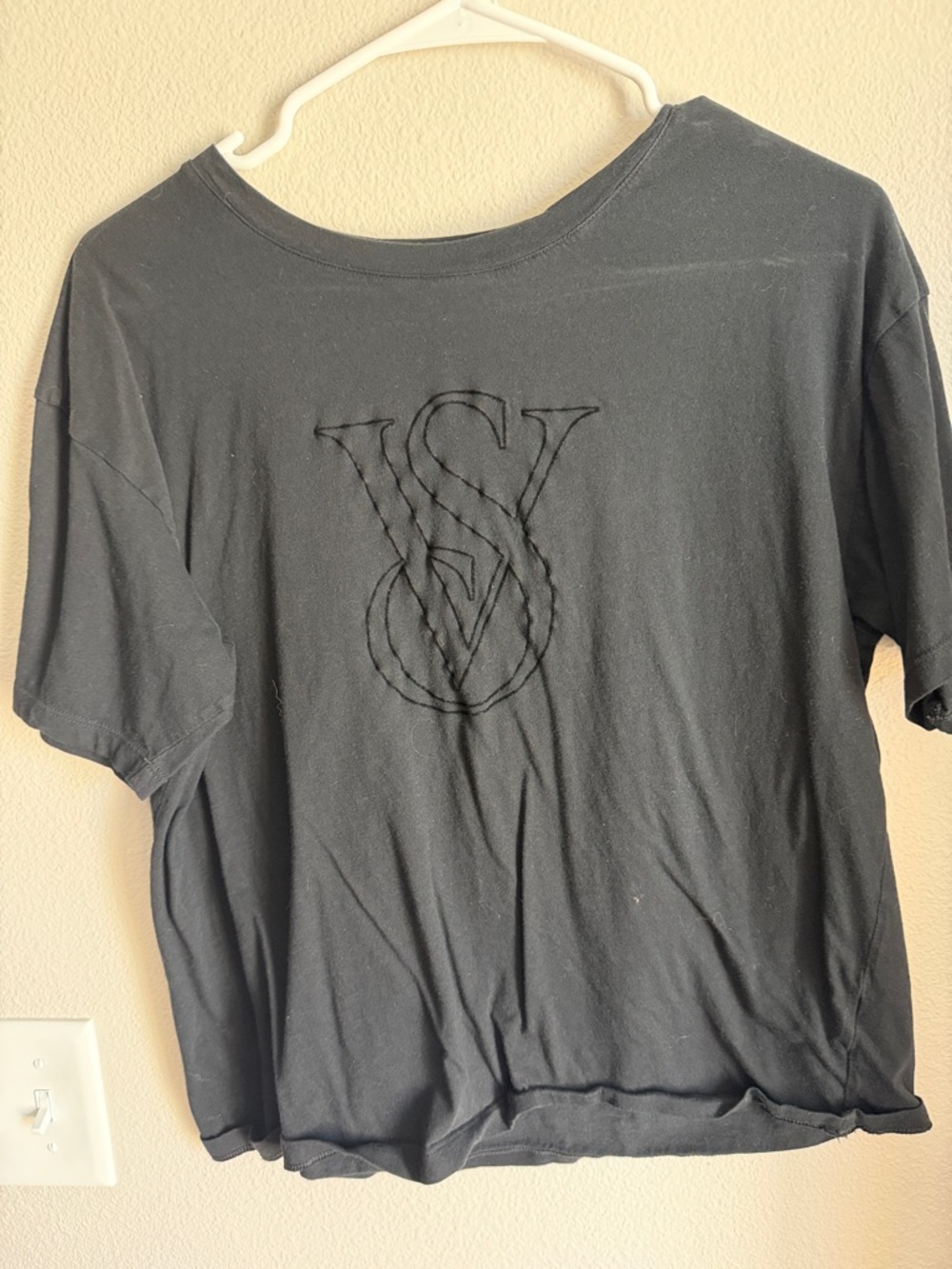 Victoria's Secret Black Short Sleeve Tee with Raised VS Monogram